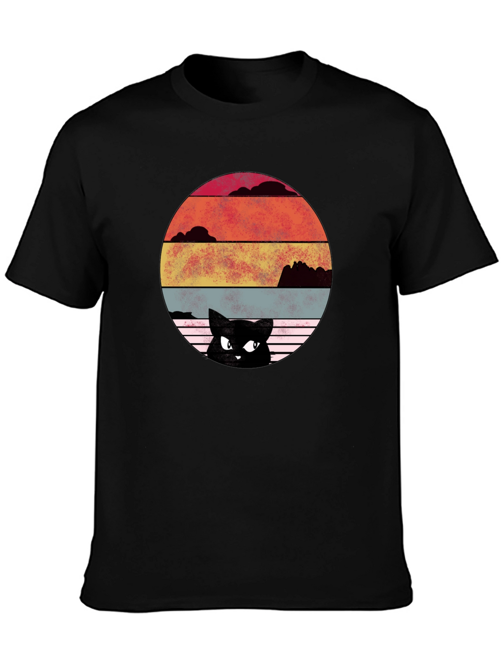 Retro Cat Sunset Graphic T-Shirt