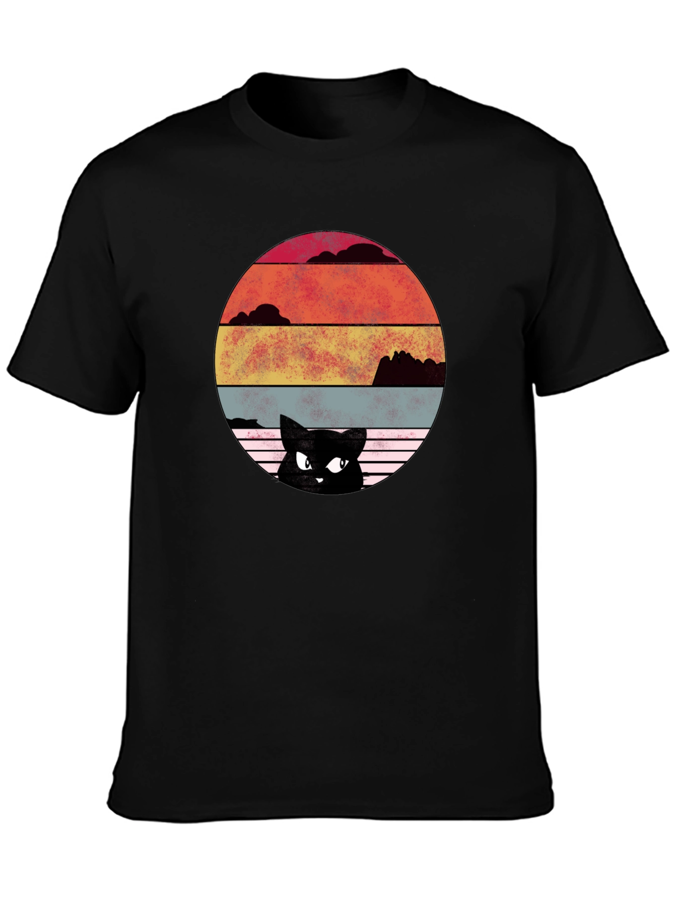 Retro Cat Sunset Graphic T-Shirt