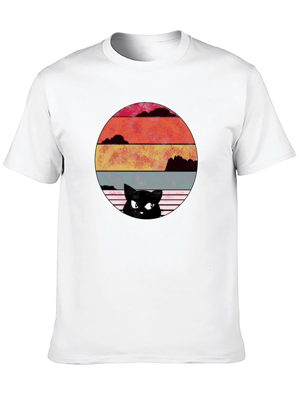 Retro Cat Sunset Graphic T-Shirt