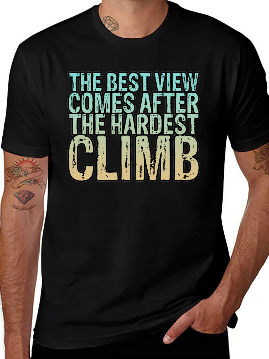 Inspirational Climbing T-Shirt - Hardest Climb Best View