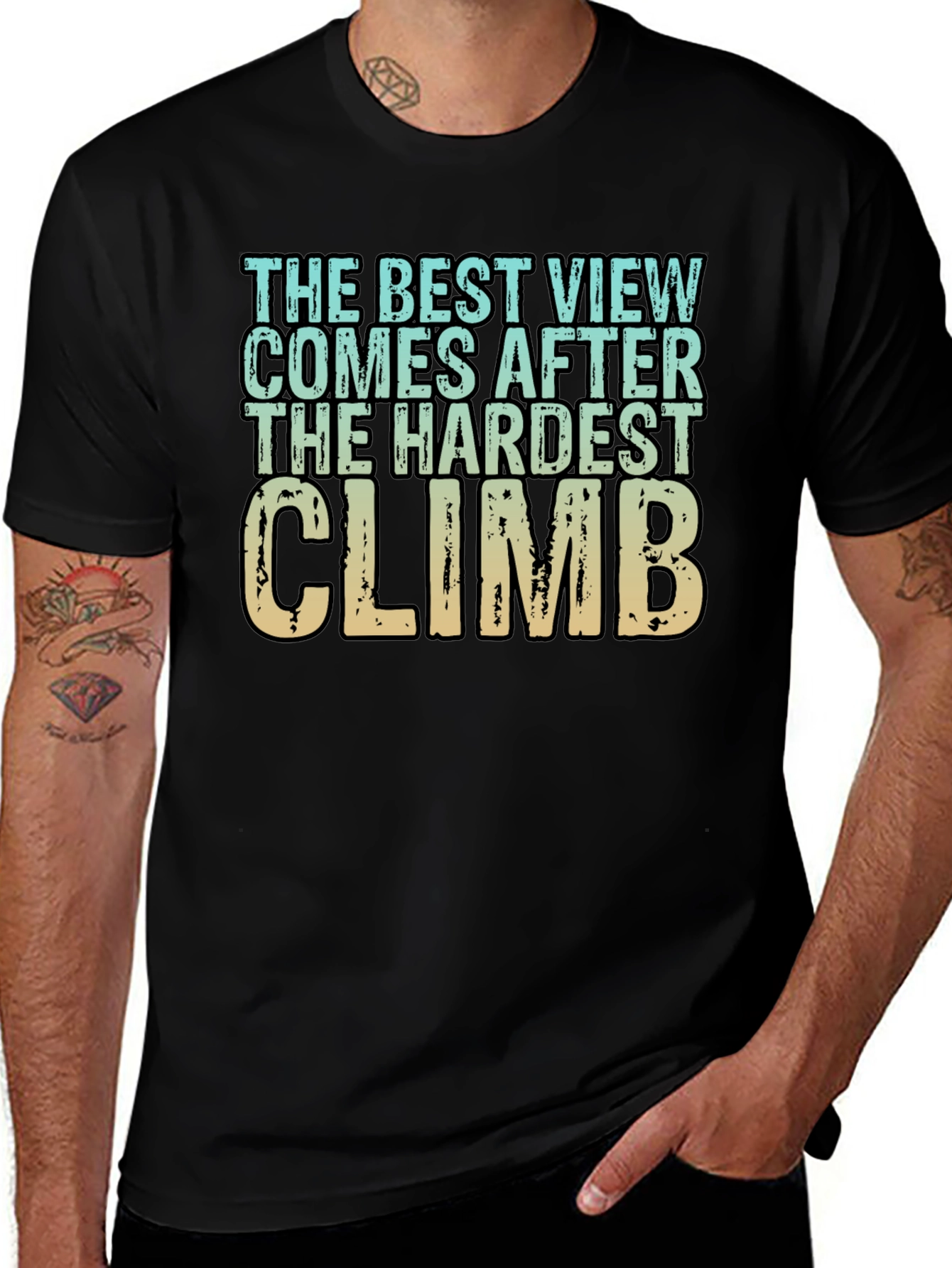 Inspirational Climbing T-Shirt - Hardest Climb Best View
