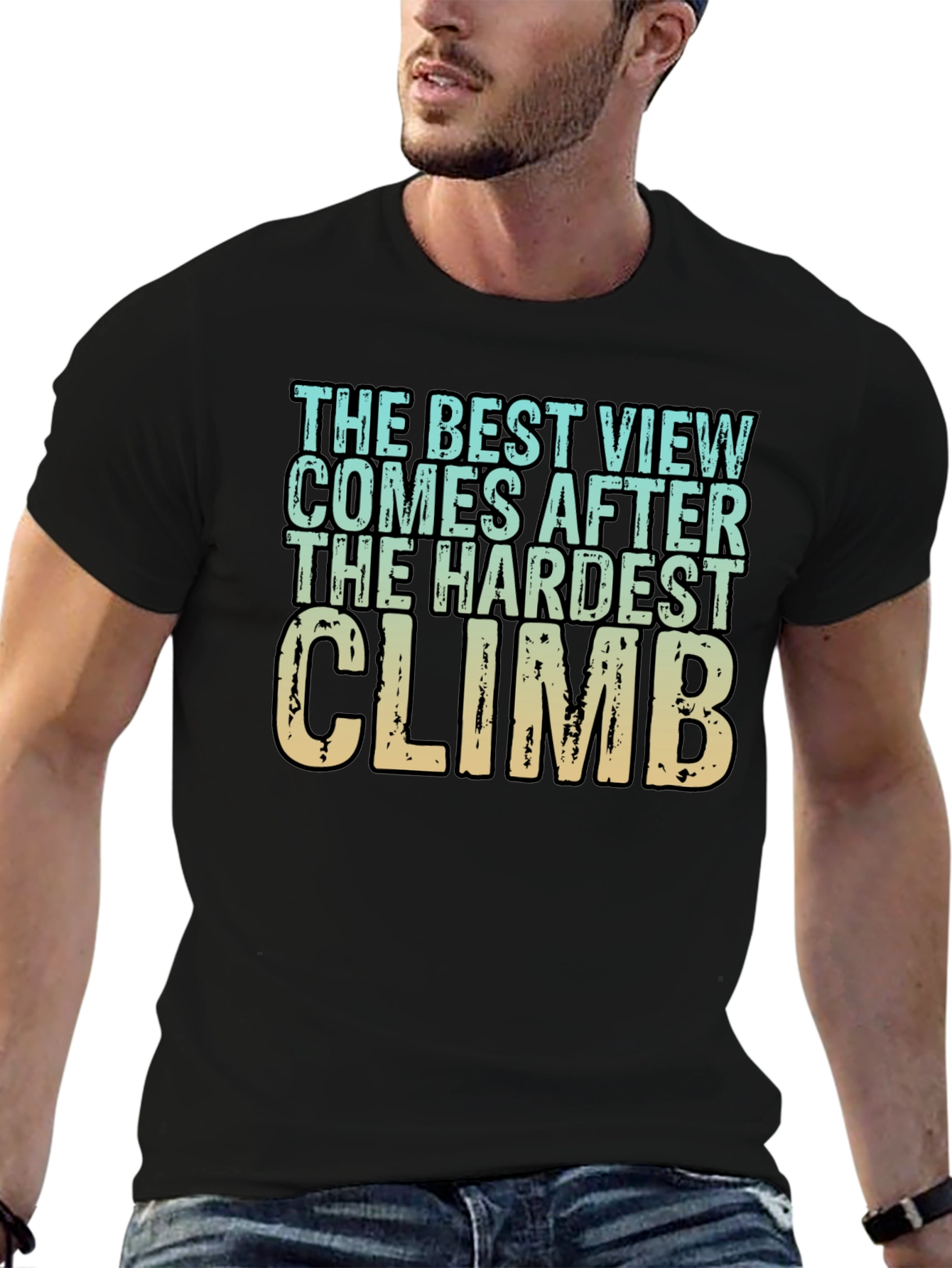 Inspirational Climbing T-Shirt - Hardest Climb Best View
