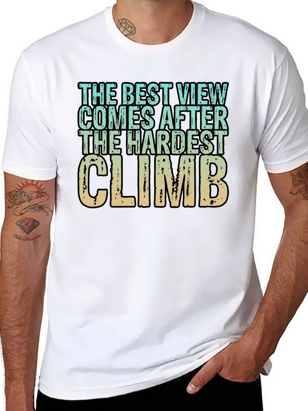 Inspirational Climbing T-Shirt - Hardest Climb Best View