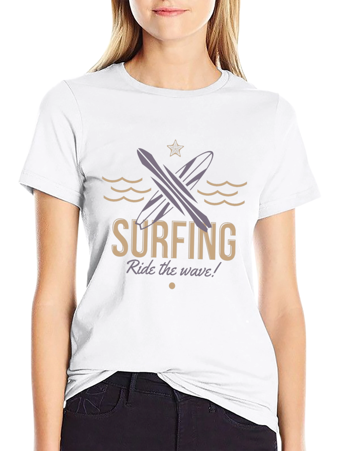 Surfing Ride the Wave Black T-Shirt