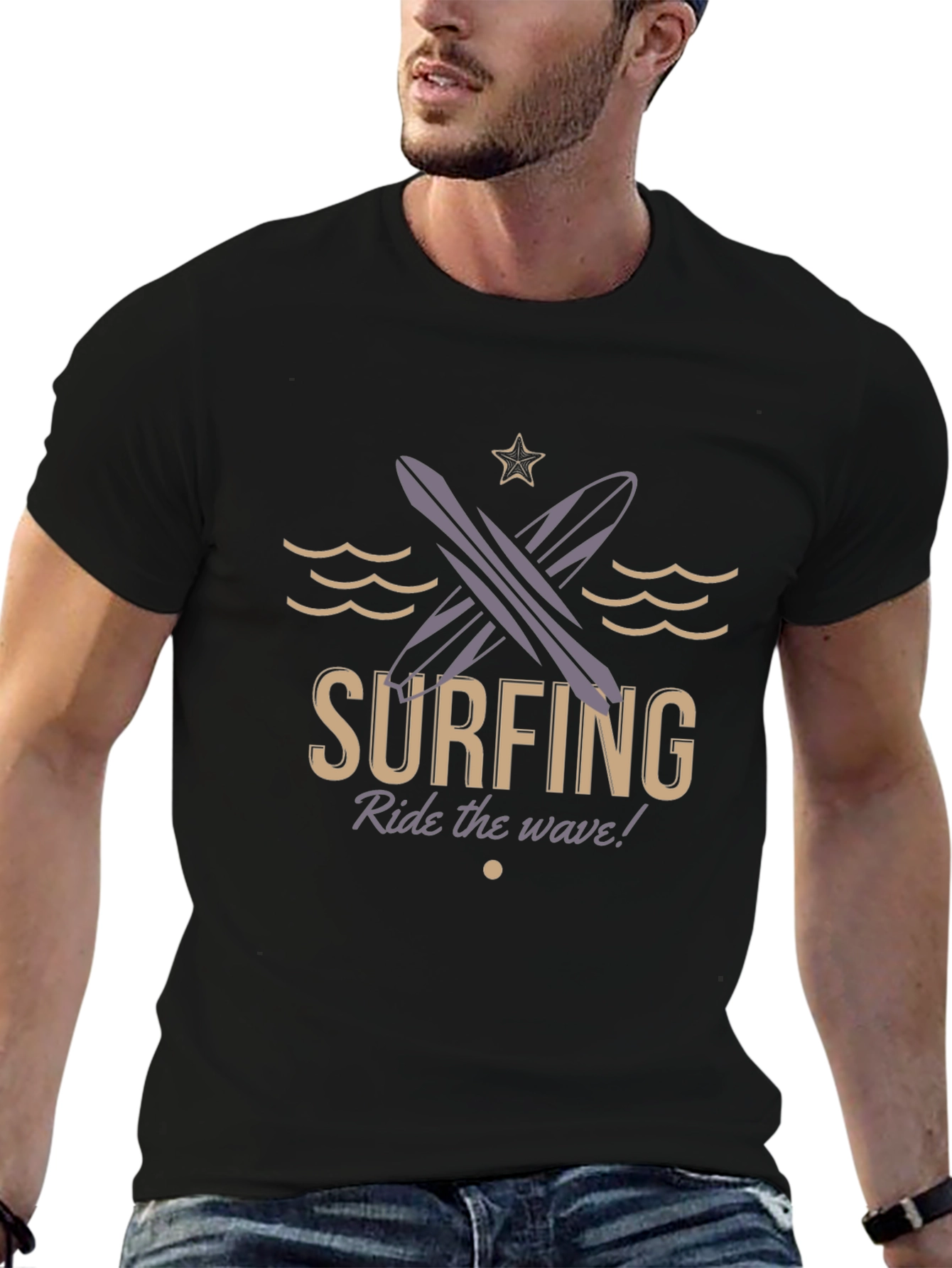 Surfing Ride the Wave Black T-Shirt