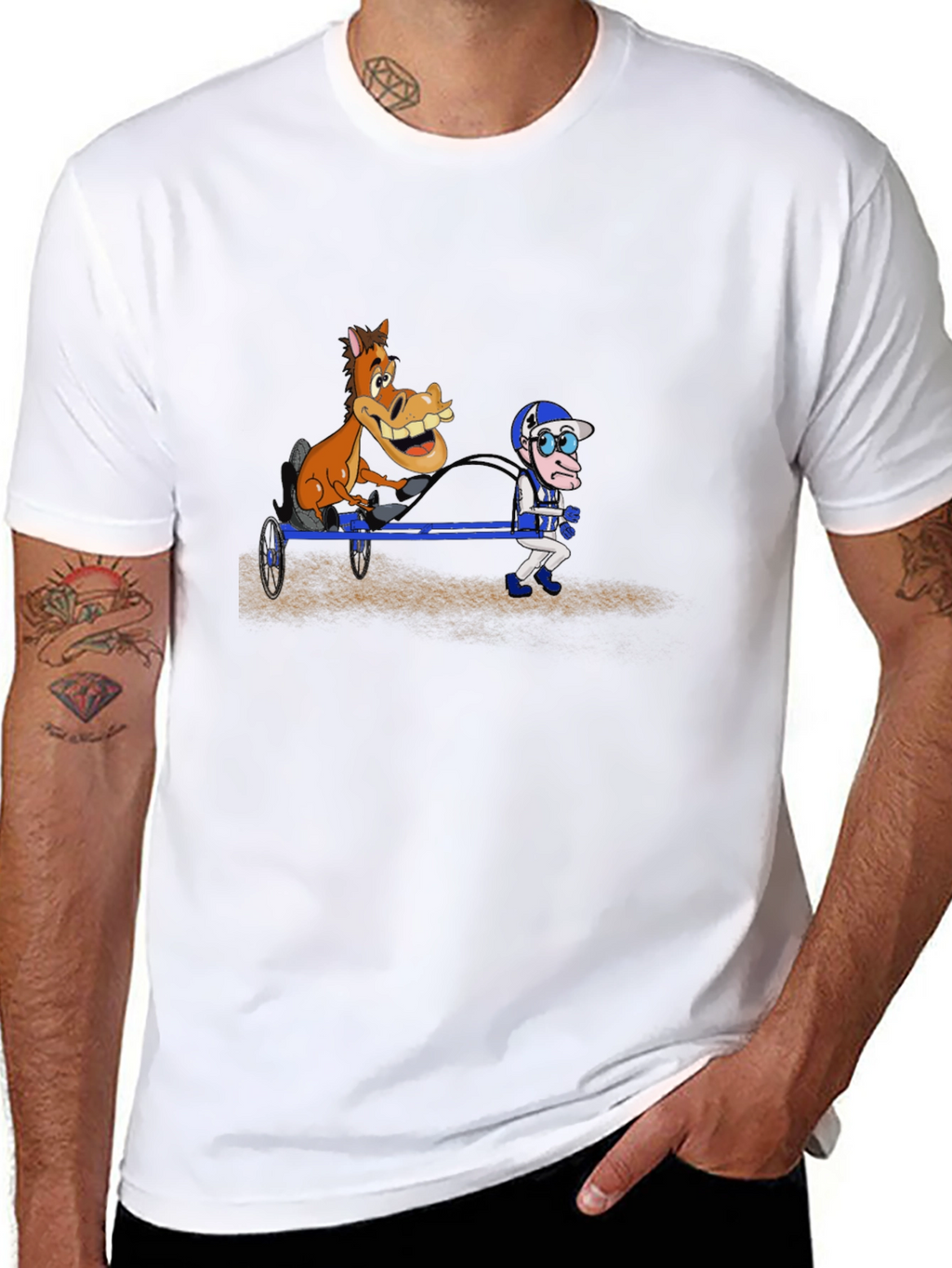 Cartoon Horse & Jockey Black T-Shirt