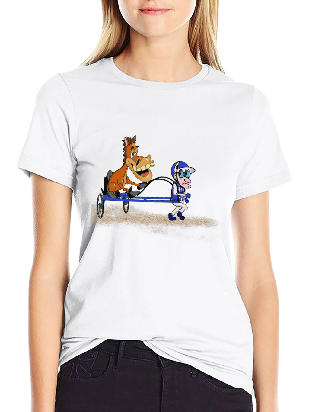 Cartoon Horse & Jockey Black T-Shirt