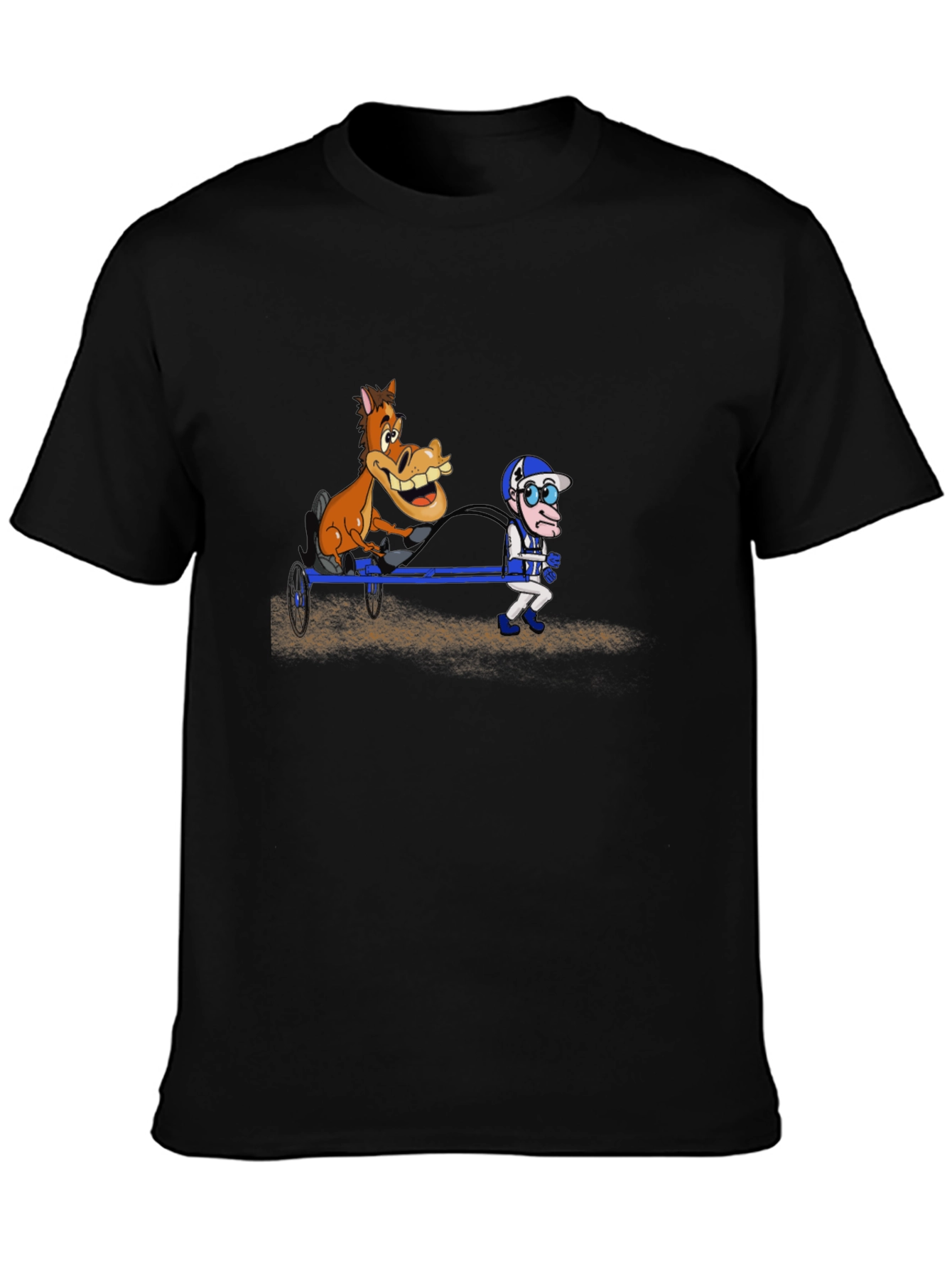 Cartoon Horse & Jockey Black T-Shirt