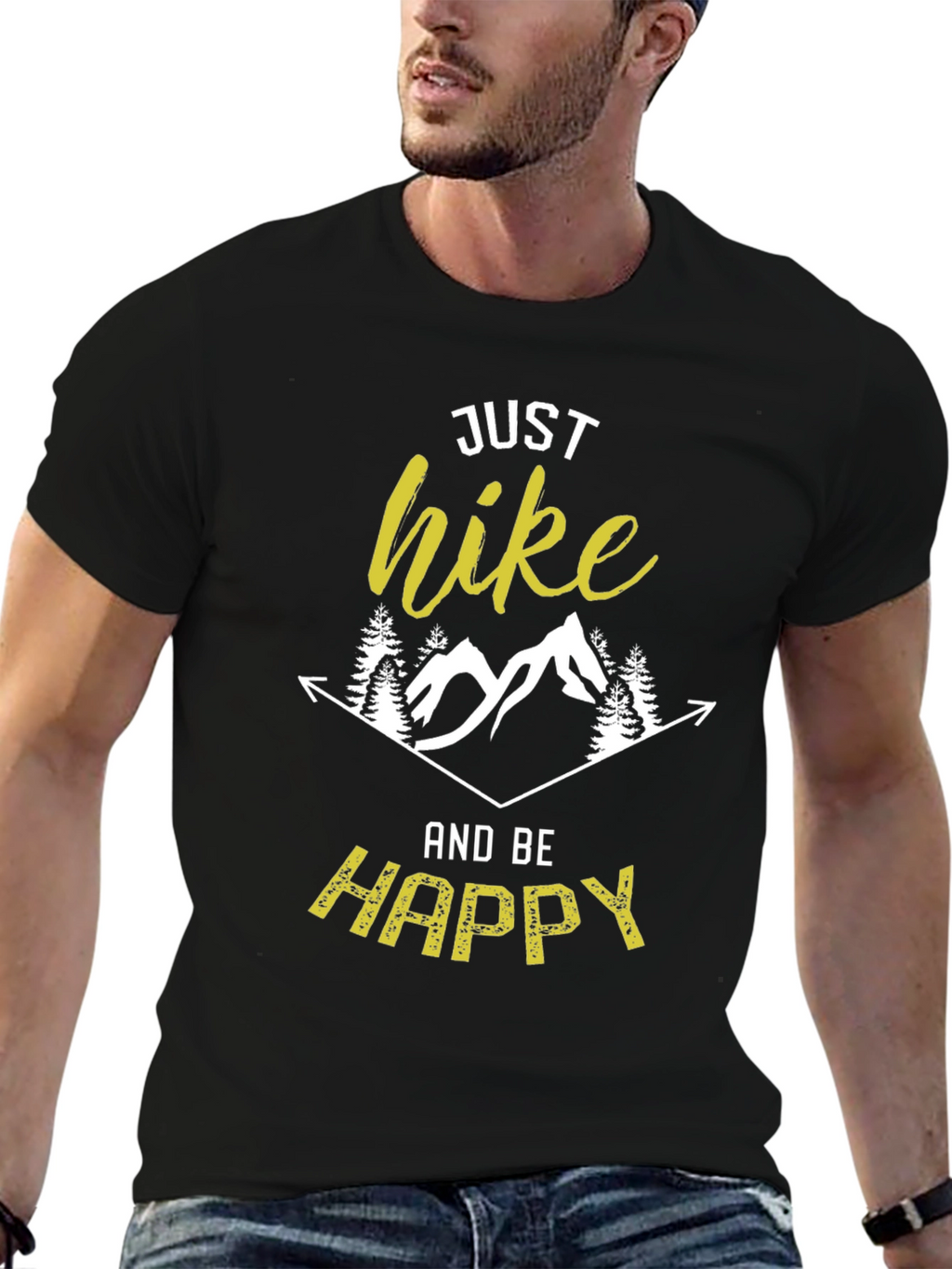 Just Hike and Be Happy Black Graphic Tee