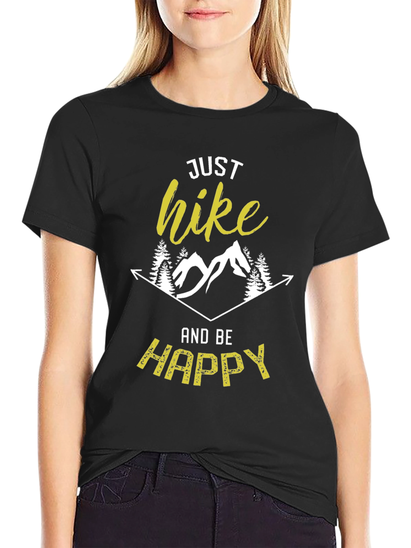 Just Hike and Be Happy Black Graphic Tee