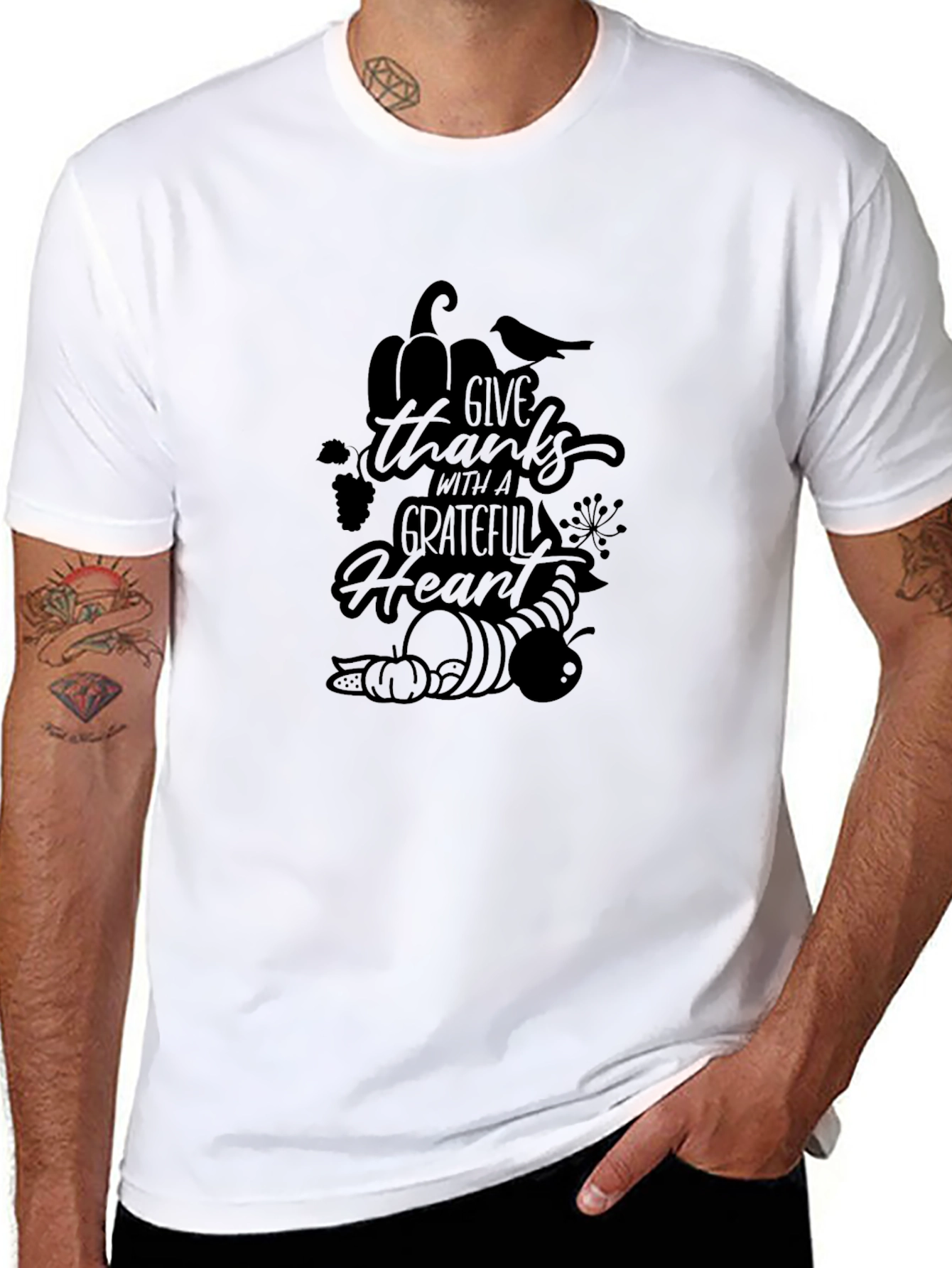 Give Thanks Grateful Heart Black T-Shirt
