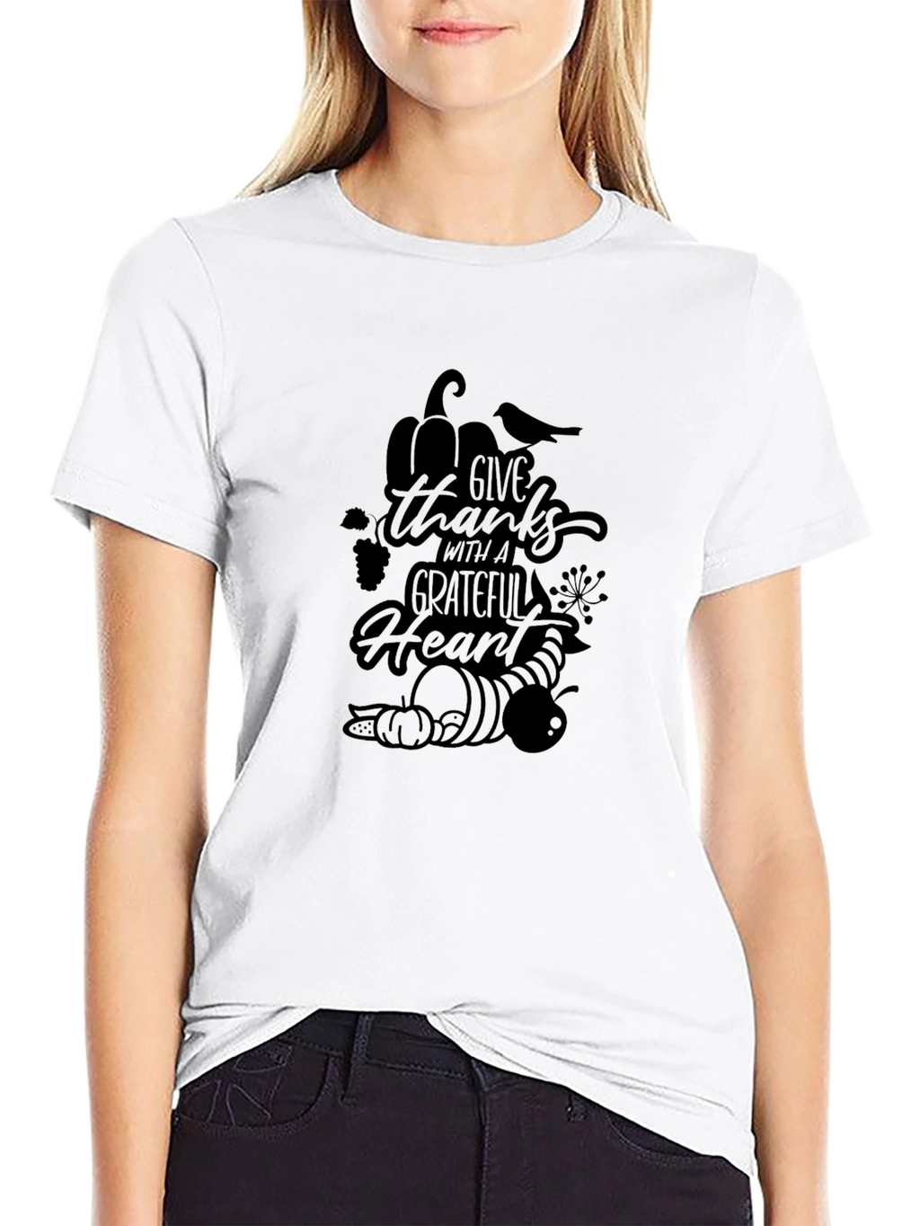Give Thanks Grateful Heart Black T-Shirt