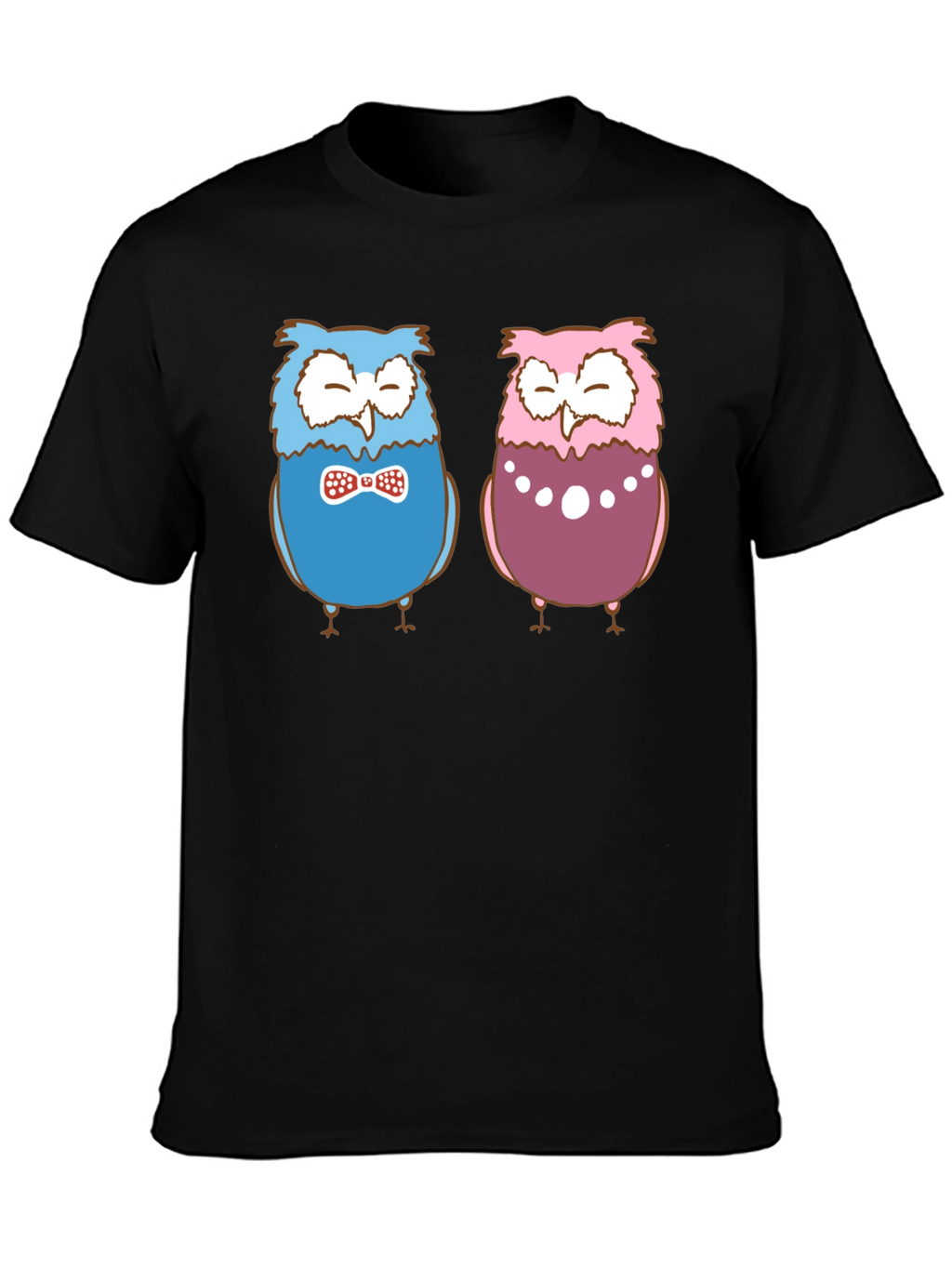 Owl Couple Graphic Black T-Shirt