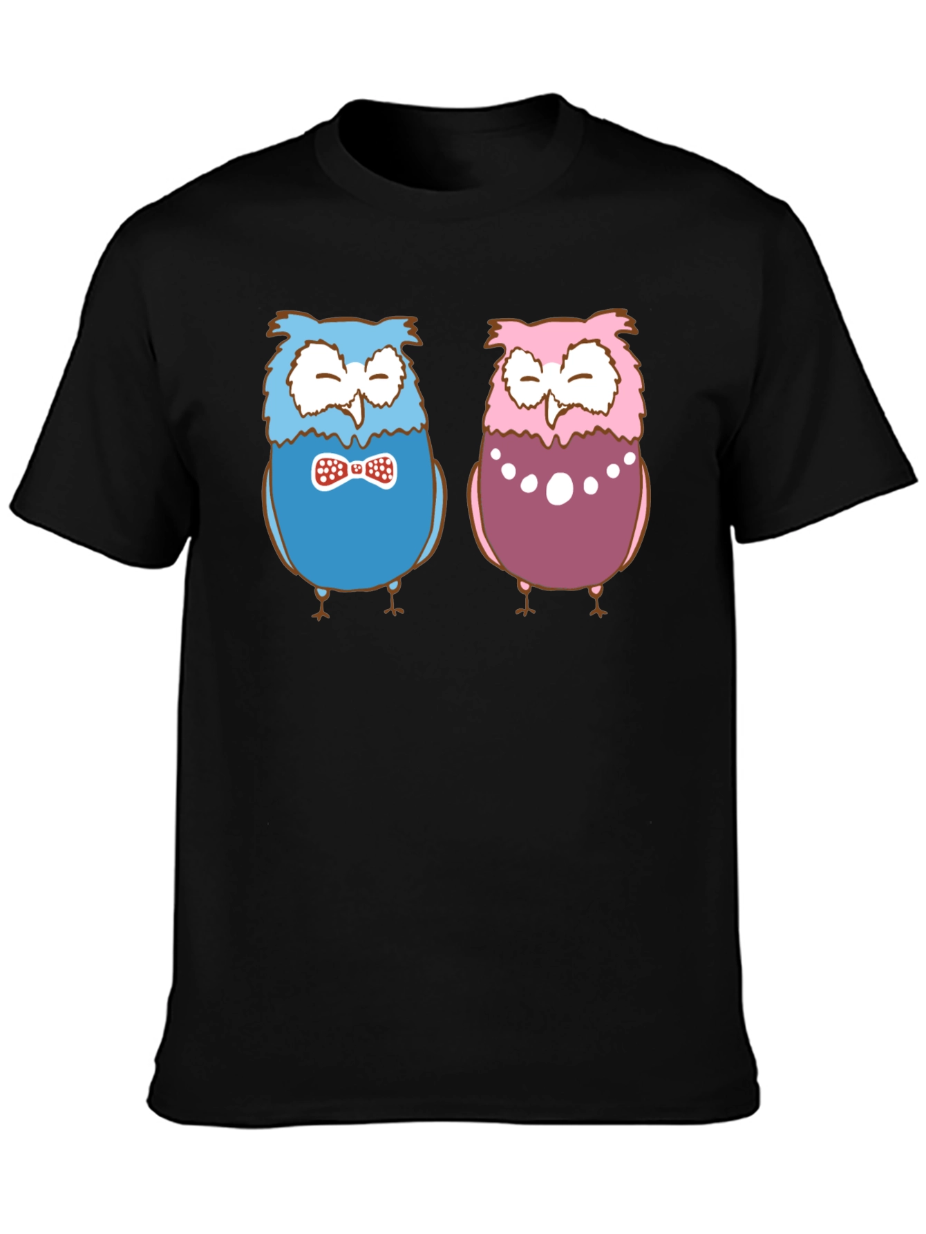 Owl Couple Graphic Black T-Shirt