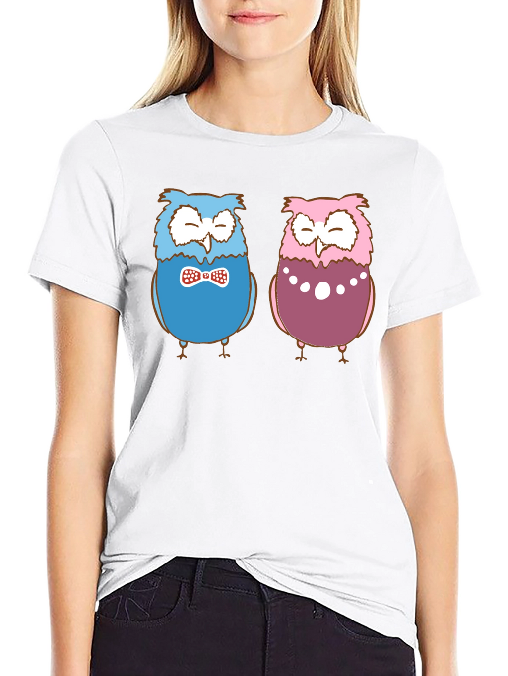 Owl Couple Graphic Black T-Shirt
