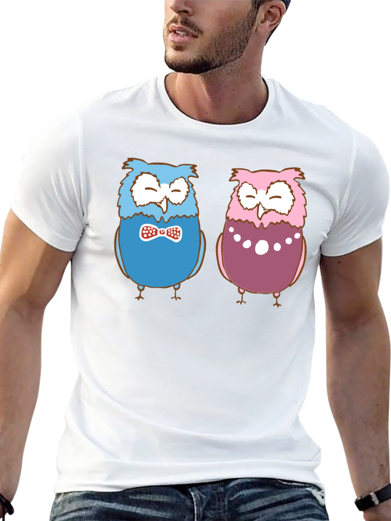 Owl Couple Graphic Black T-Shirt