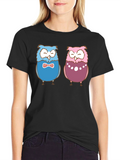 Owl Couple Graphic Black T-Shirt