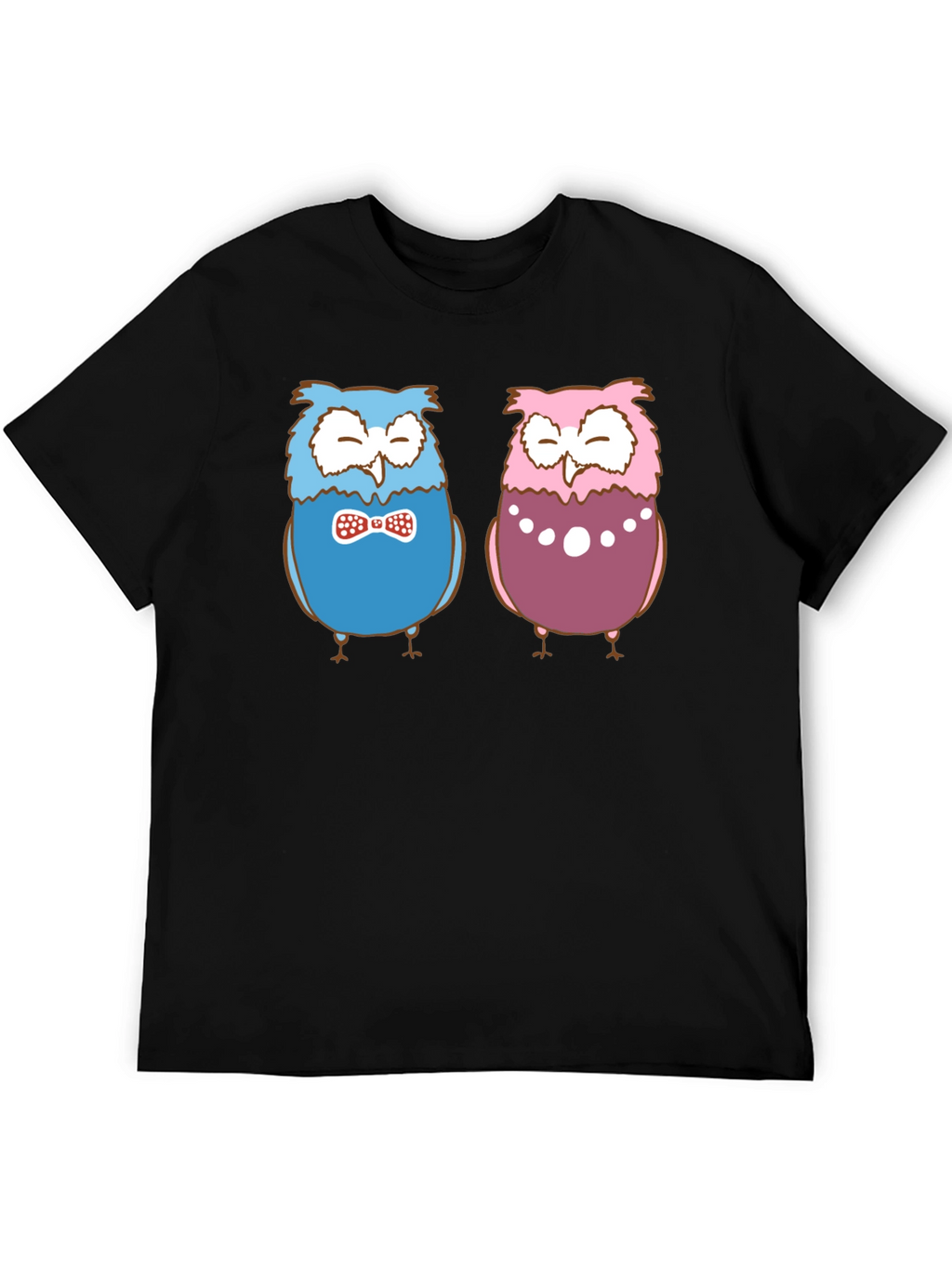 Owl Couple Graphic Black T-Shirt