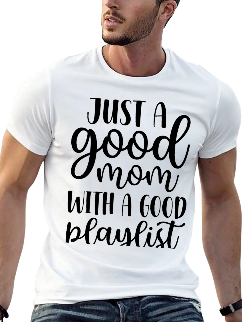 Good Mom with Good Playlist Black T-Shirt