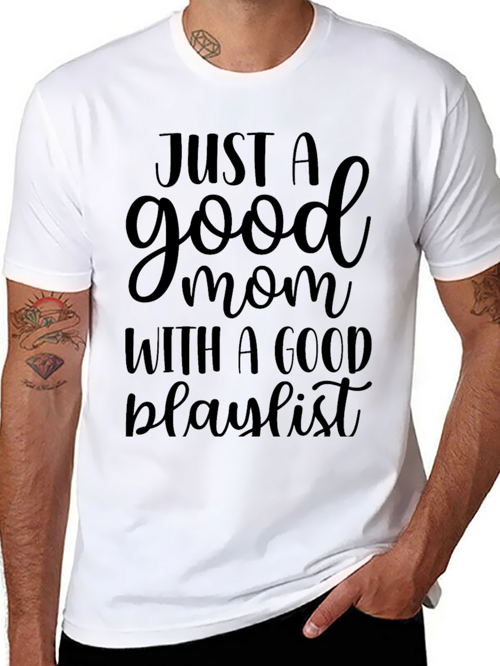Good Mom with Good Playlist Black T-Shirt