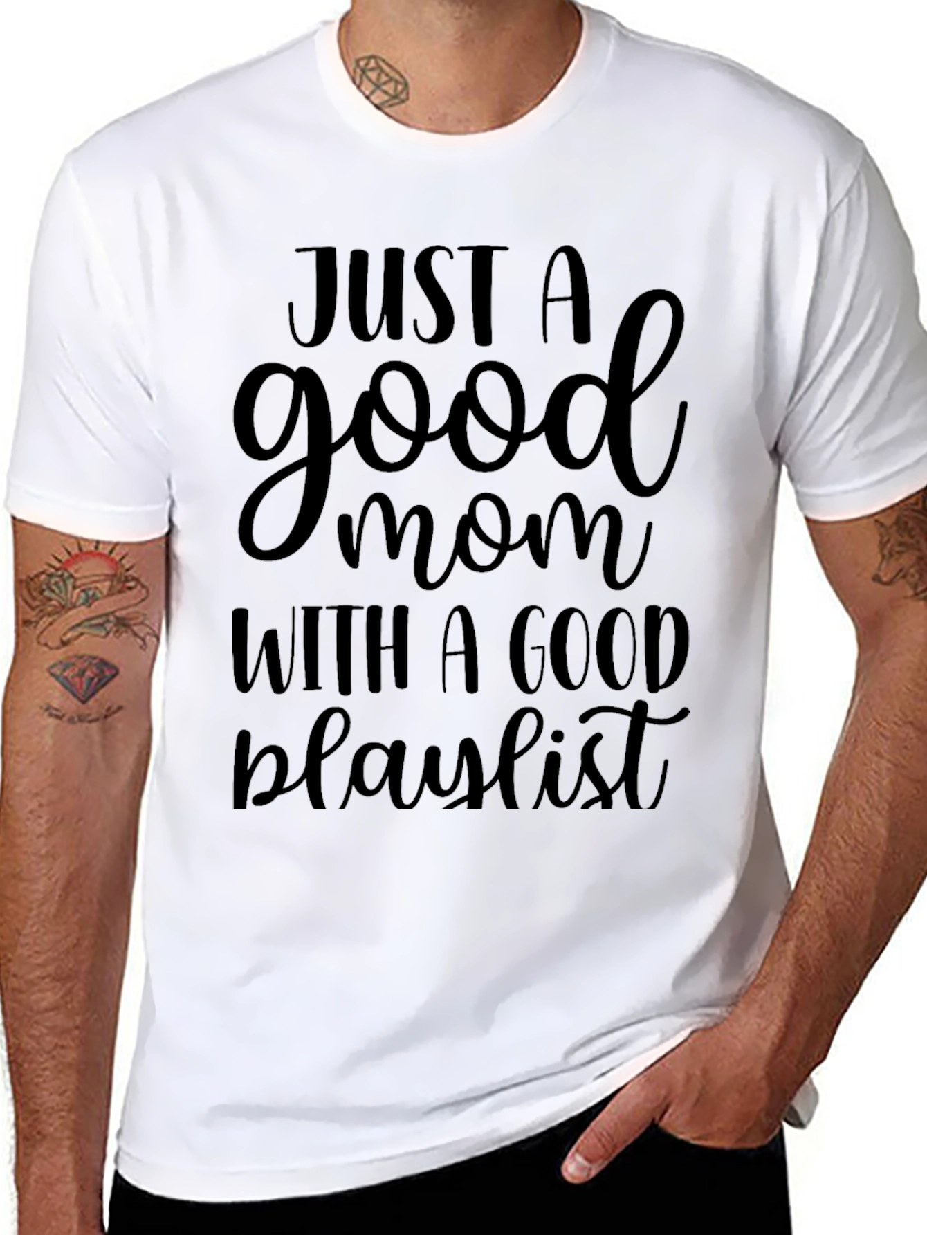 Good Mom with Good Playlist Black T-Shirt