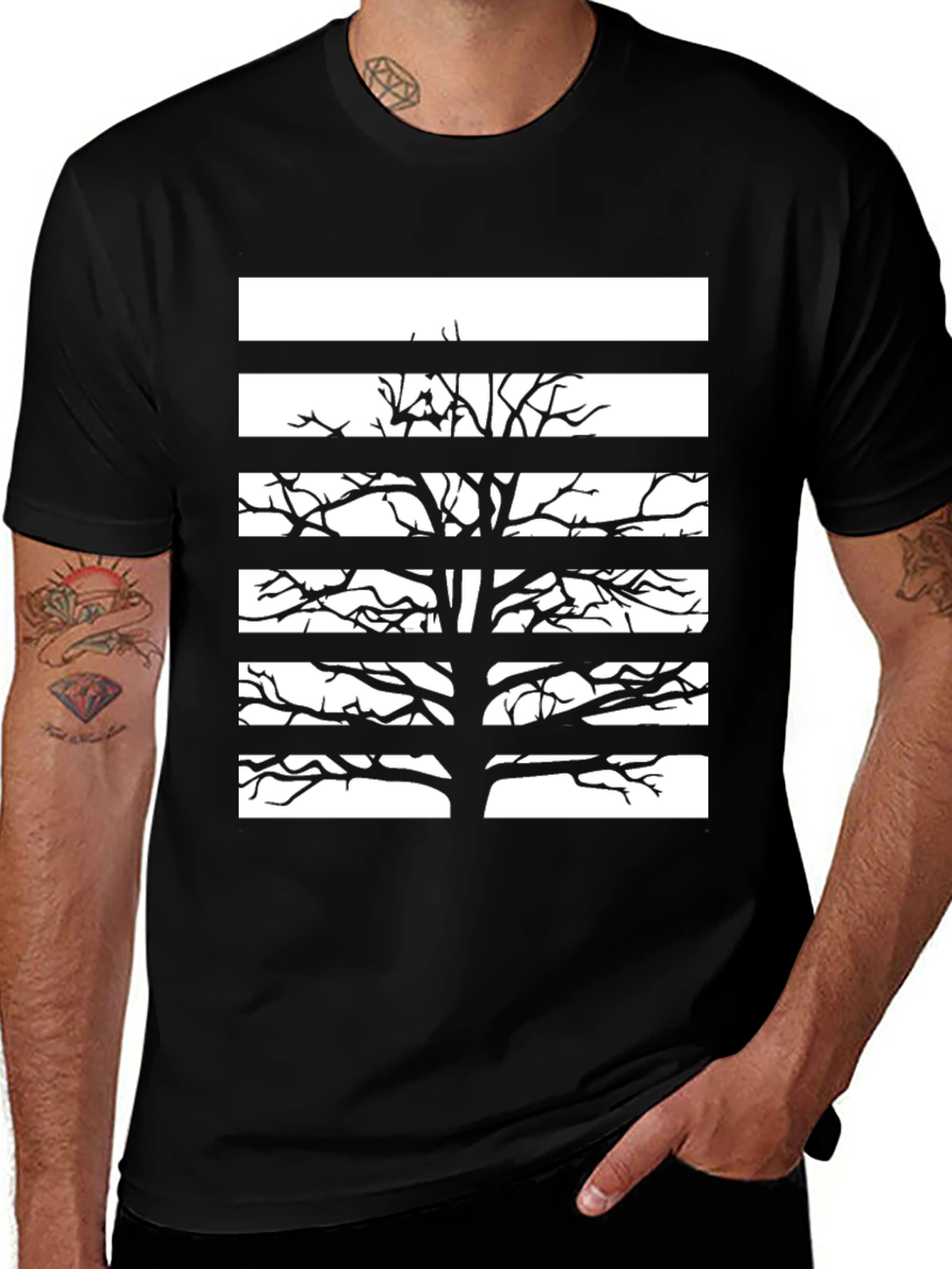 Stripped Tree Graphic Tee - Black