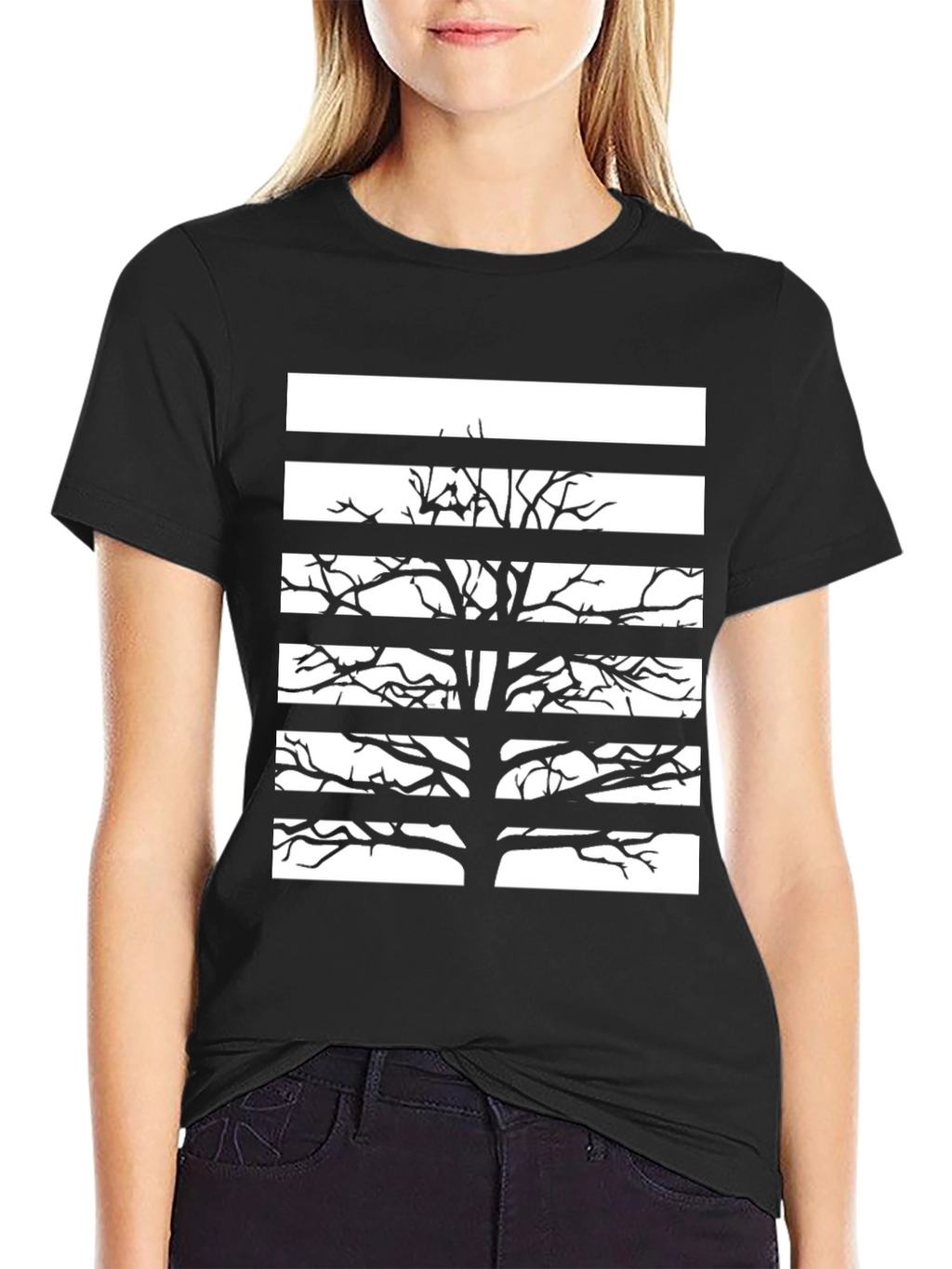 Stripped Tree Graphic Tee - Black