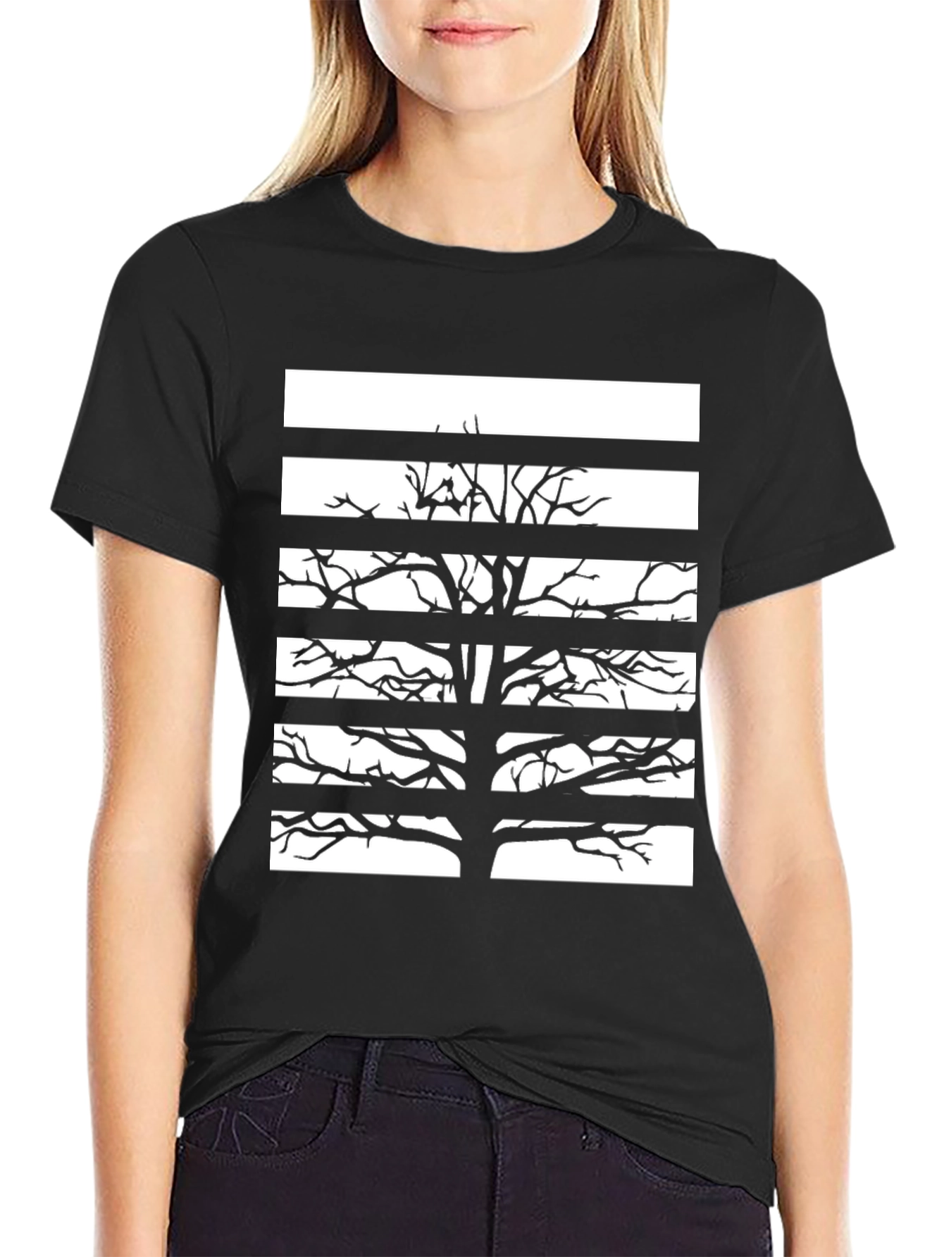 Stripped Tree Graphic Tee - Black