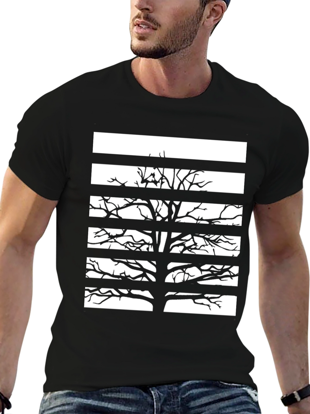 Stripped Tree Graphic Tee - Black