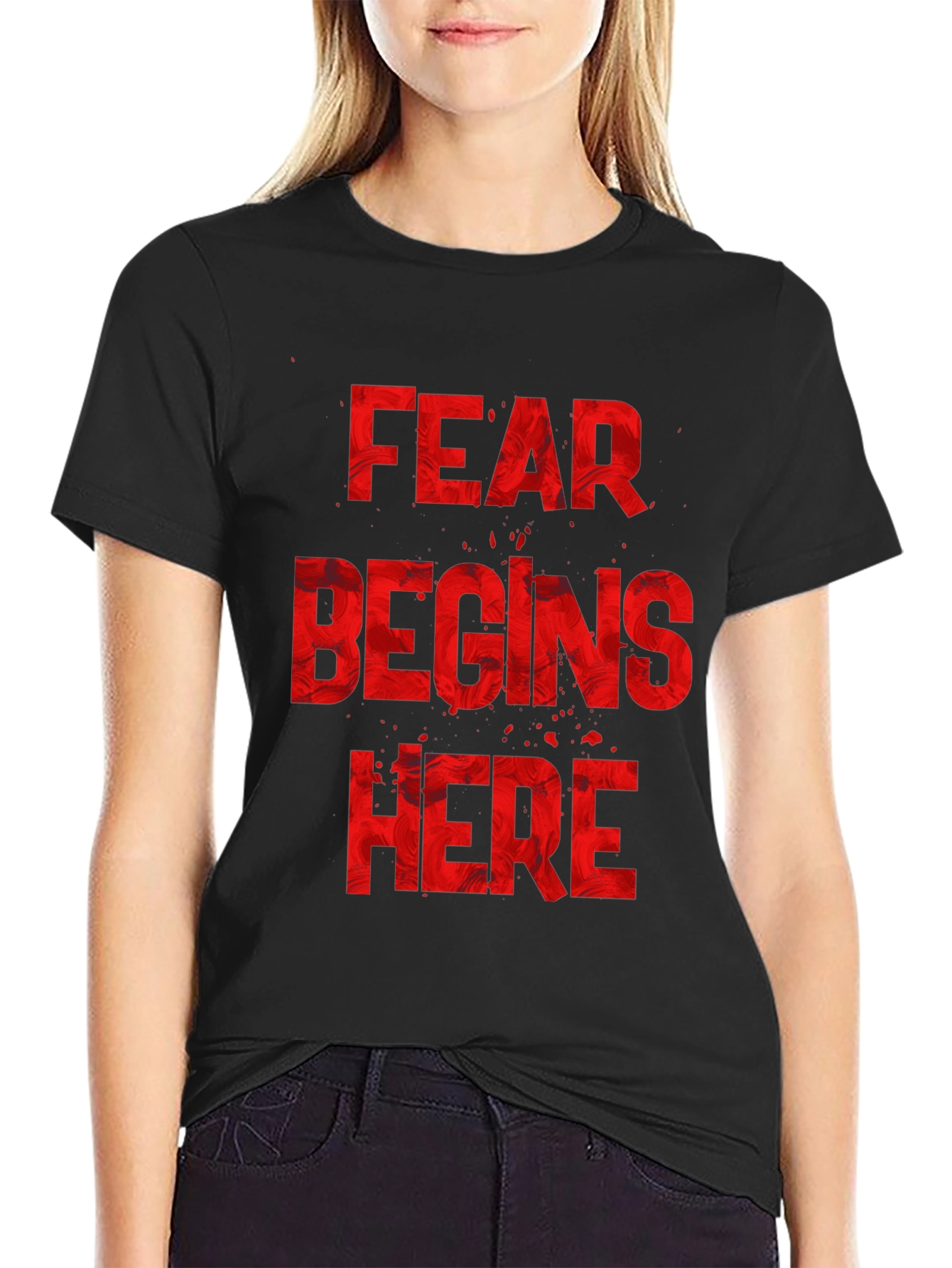Fear Begins Here Graphic Tee - Horror Movie Fan Shirt