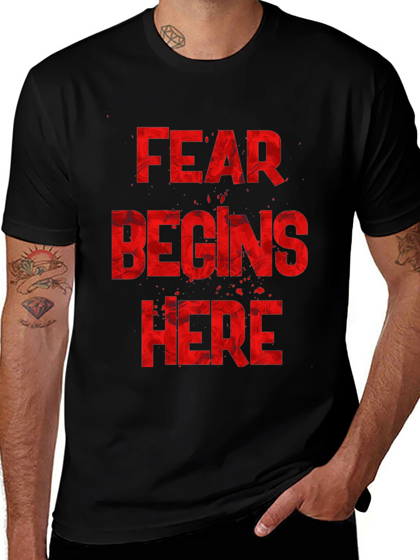 Fear Begins Here Graphic Tee - Horror Movie Fan Shirt