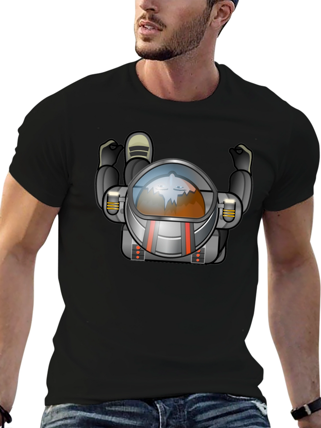Astronaut Graphic Tee - Black Crew Neck