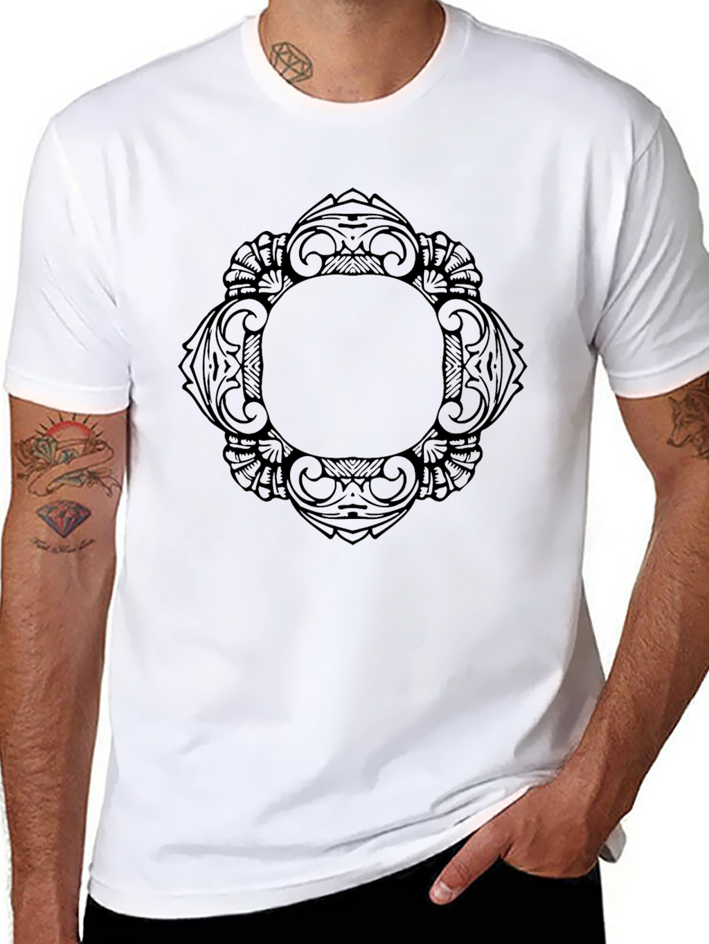 Stylish Black T-Shirt with Intricate Graphic Design