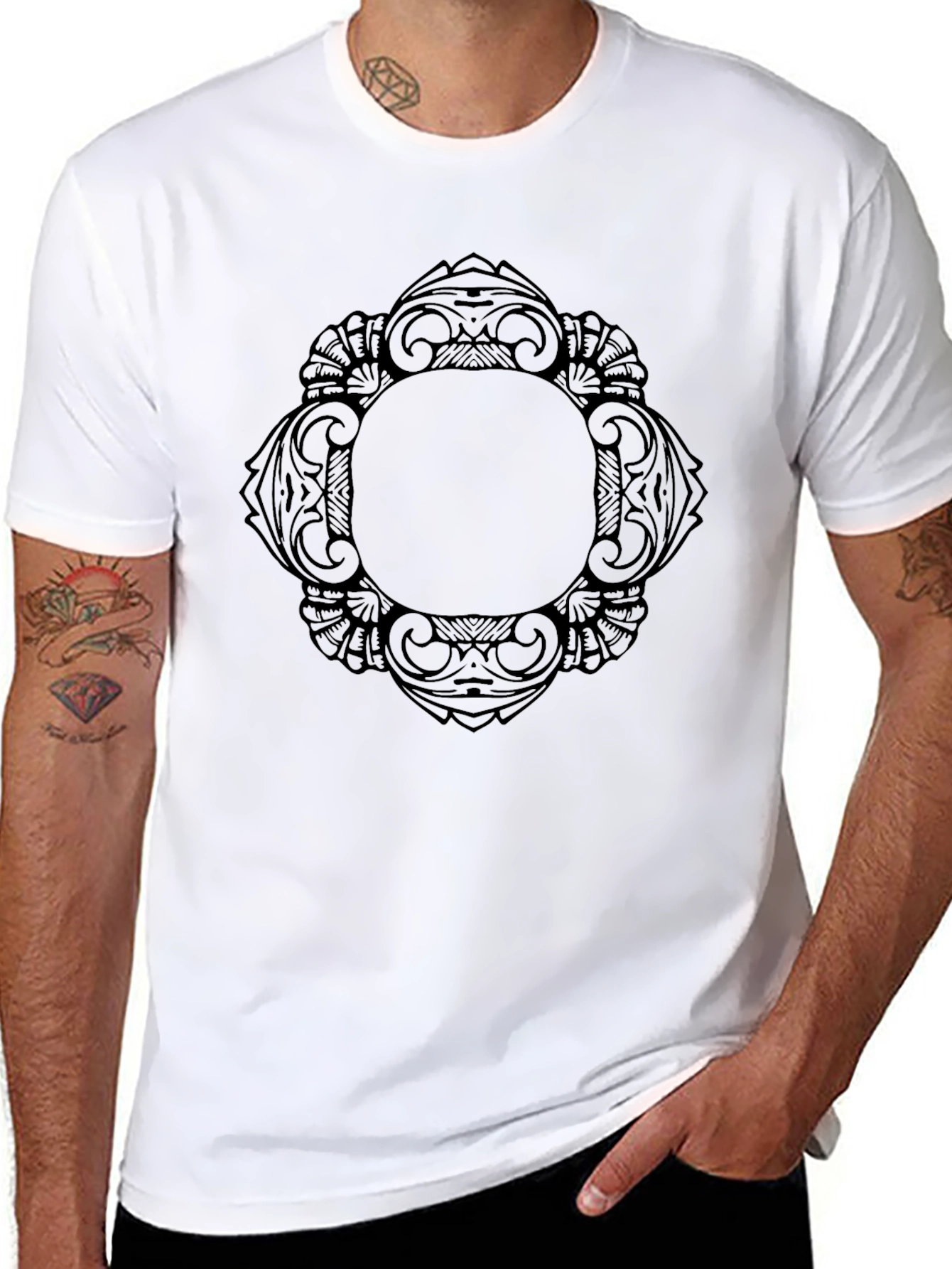 Stylish Black T-Shirt with Intricate Graphic Design