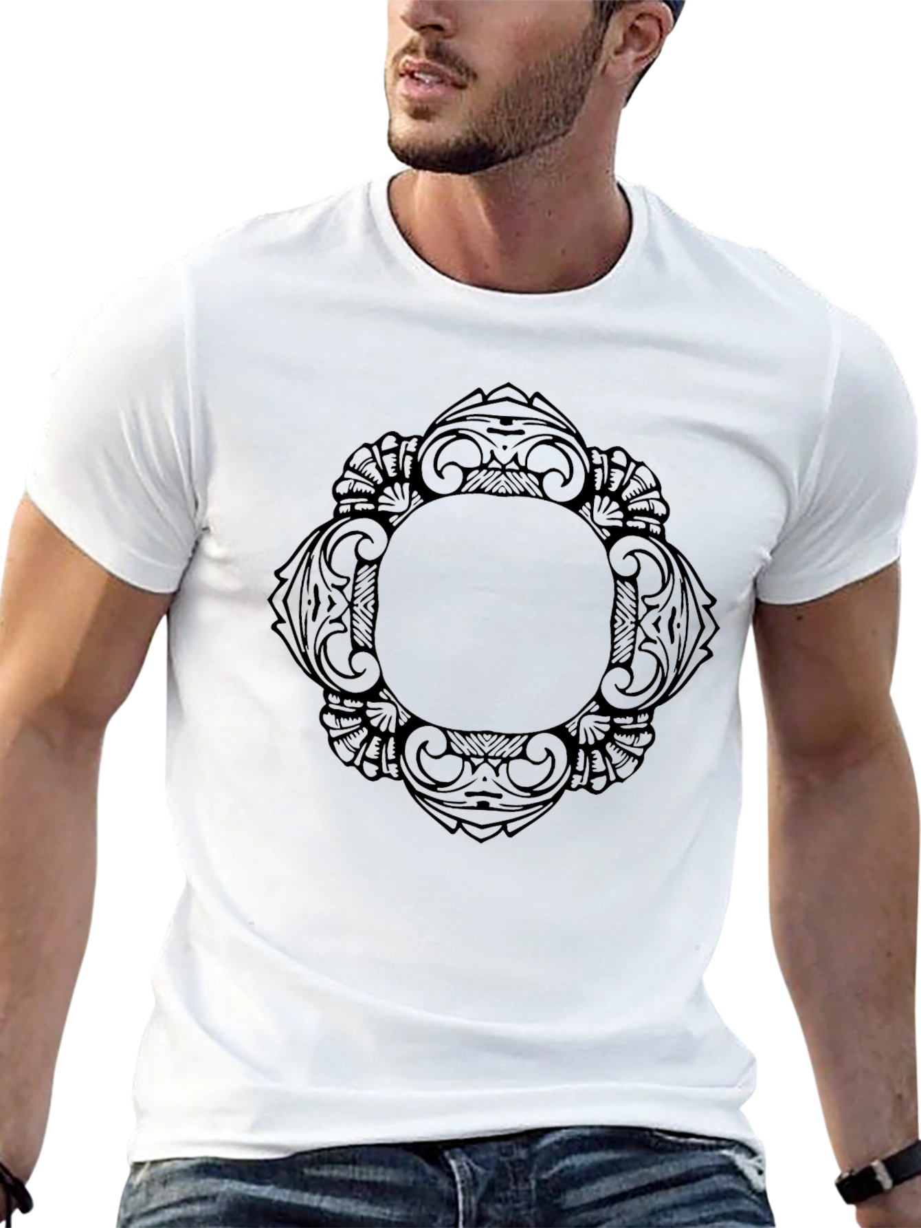 Stylish Black T-Shirt with Intricate Graphic Design