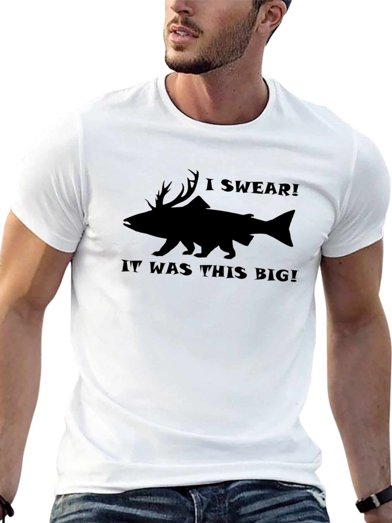 Humorous I Swear Fishing Tale Black T-Shirt
