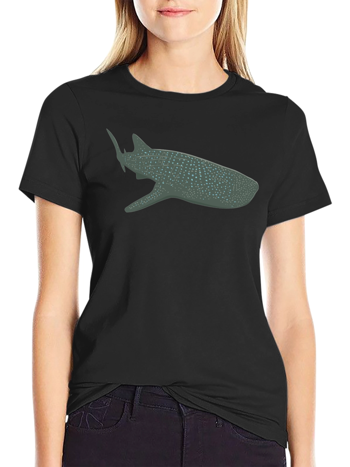 Whale Shark Graphic Tee - Black Cotton Comfort