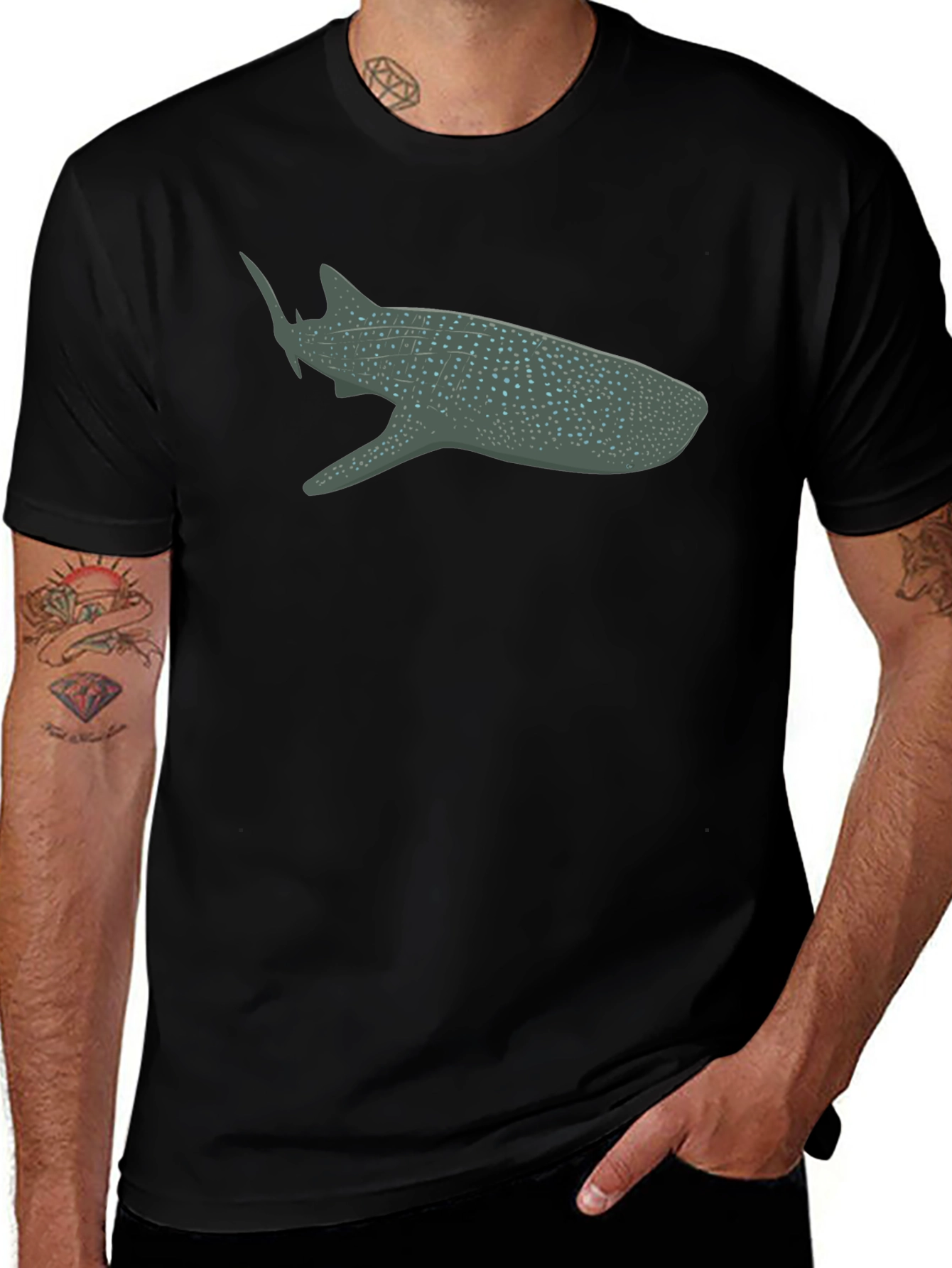 Whale Shark Graphic Tee - Black Cotton Comfort