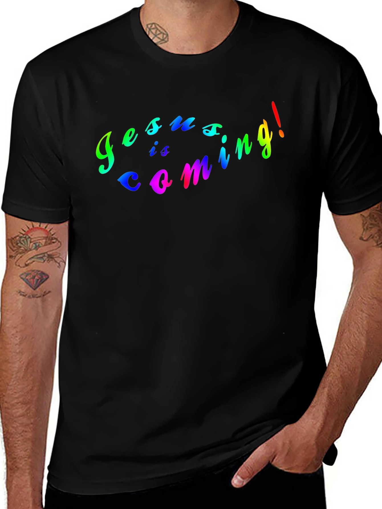 Jesus Is Coming Rainbow Graphic Black T-Shirt