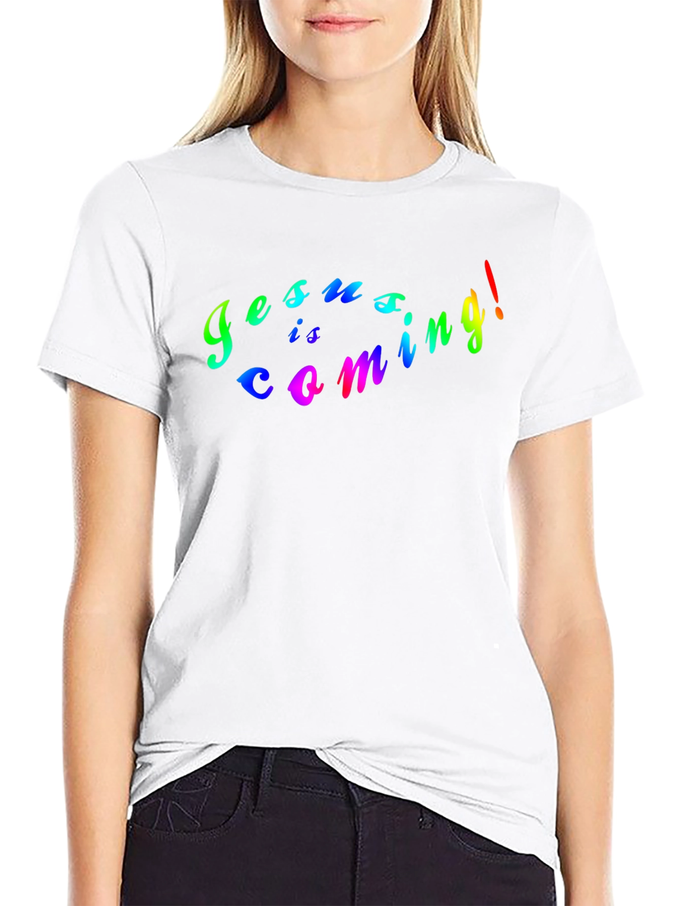 Jesus Is Coming Rainbow Graphic Black T-Shirt