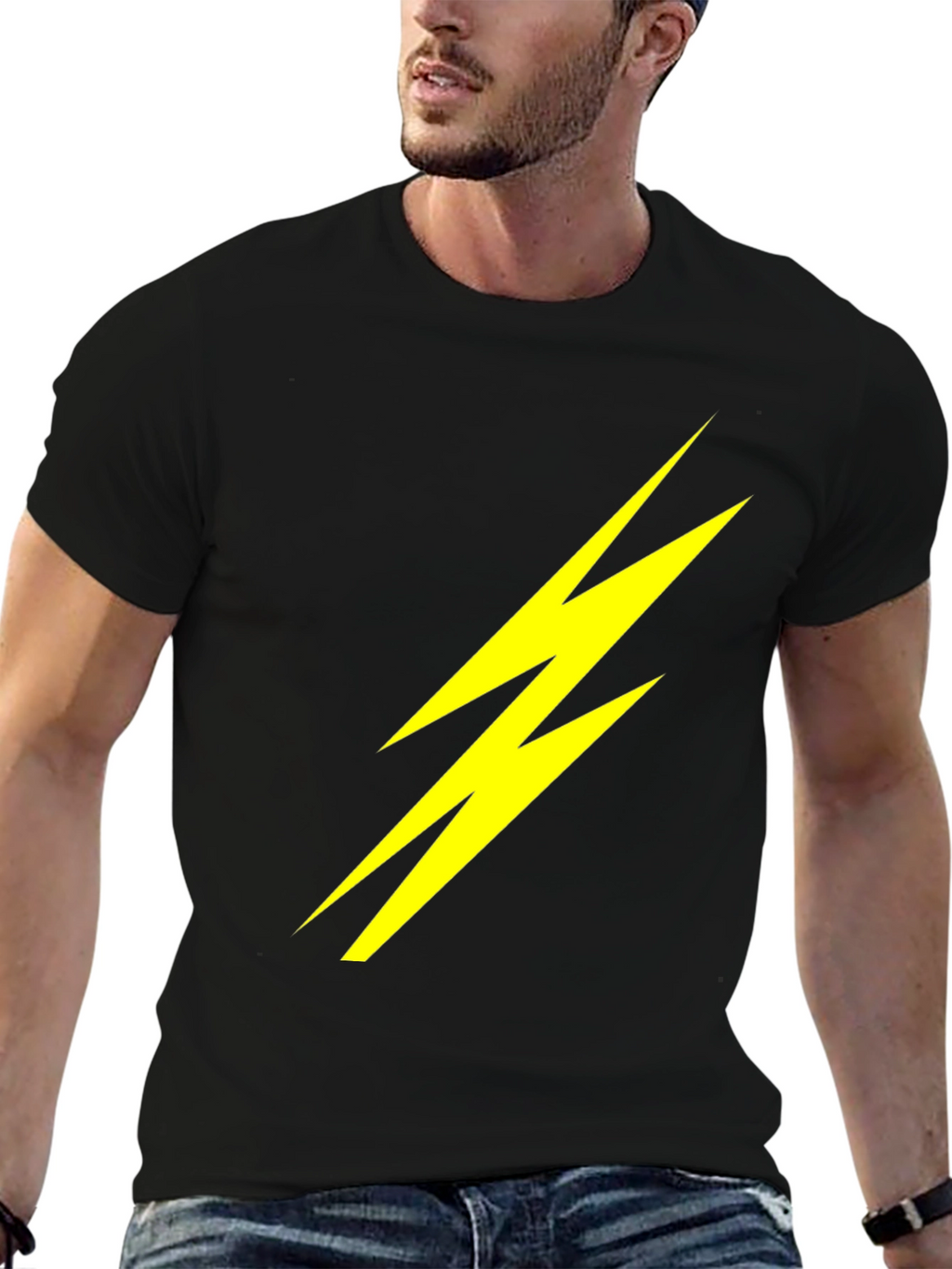 Lightning Bolt Graphic Tee - Bold Black Cotton T-Shirt