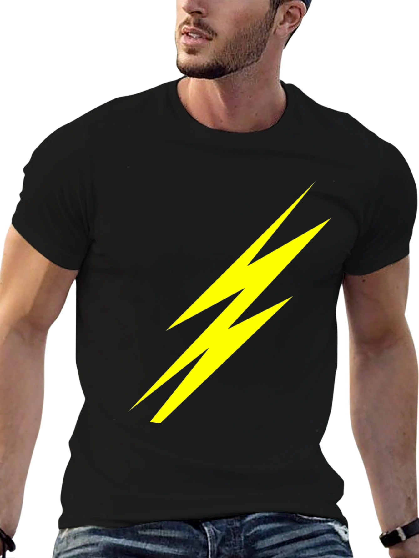 Lightning Bolt Graphic Tee - Bold Black Cotton T-Shirt