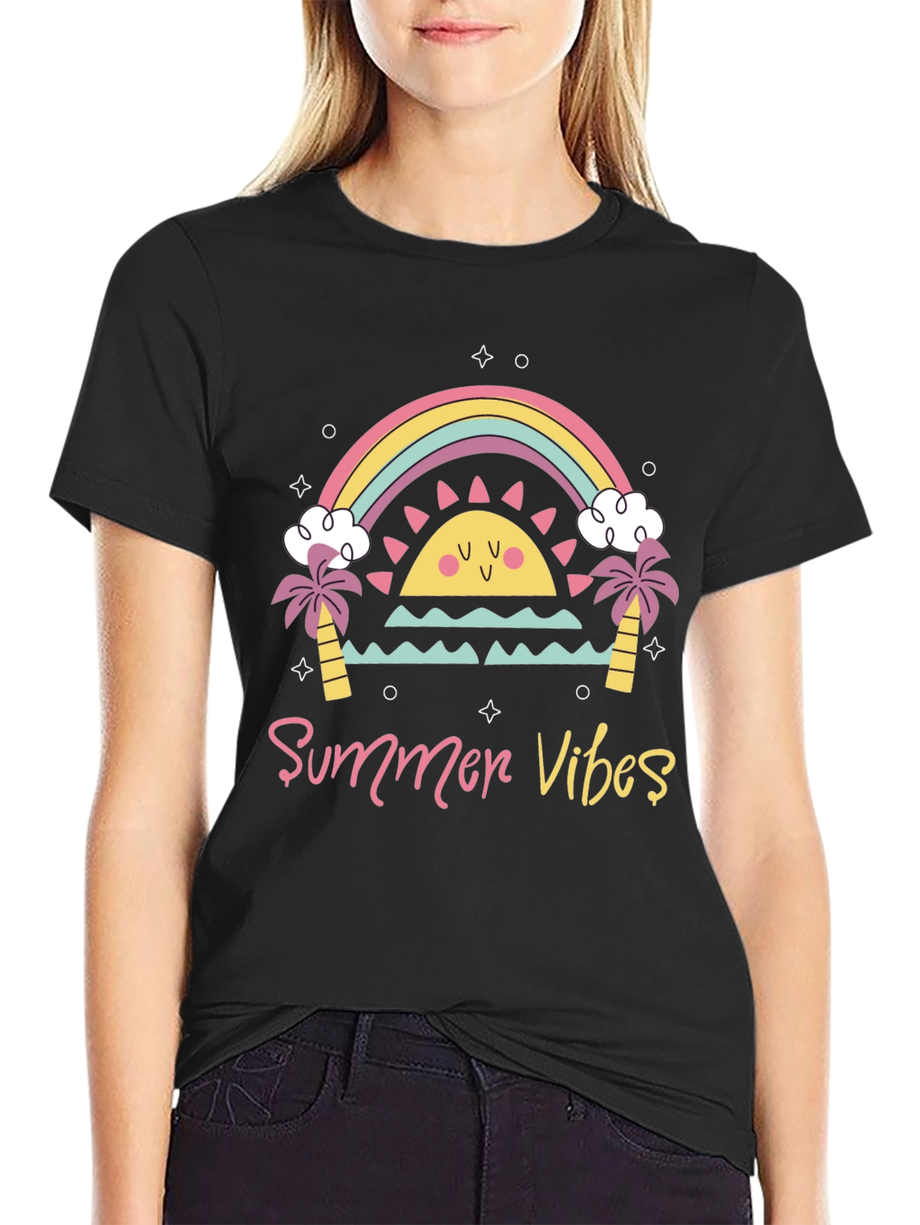 Summer Vibes Graphic Tee - Black Casual T-Shirt