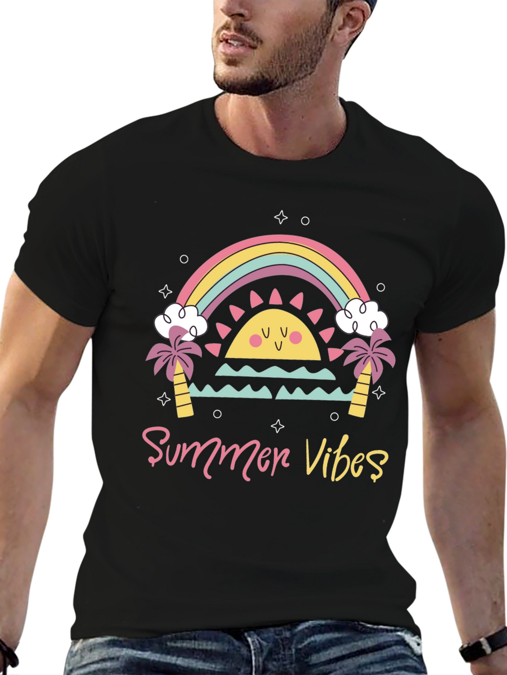 Summer Vibes Graphic Tee - Black Casual T-Shirt