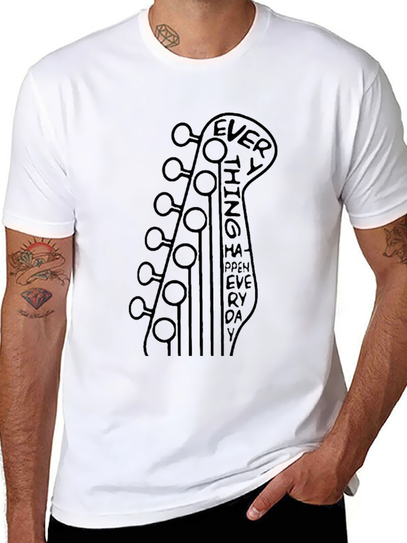 Guitar Headstock Everything Happens Everyday Graphic Tee