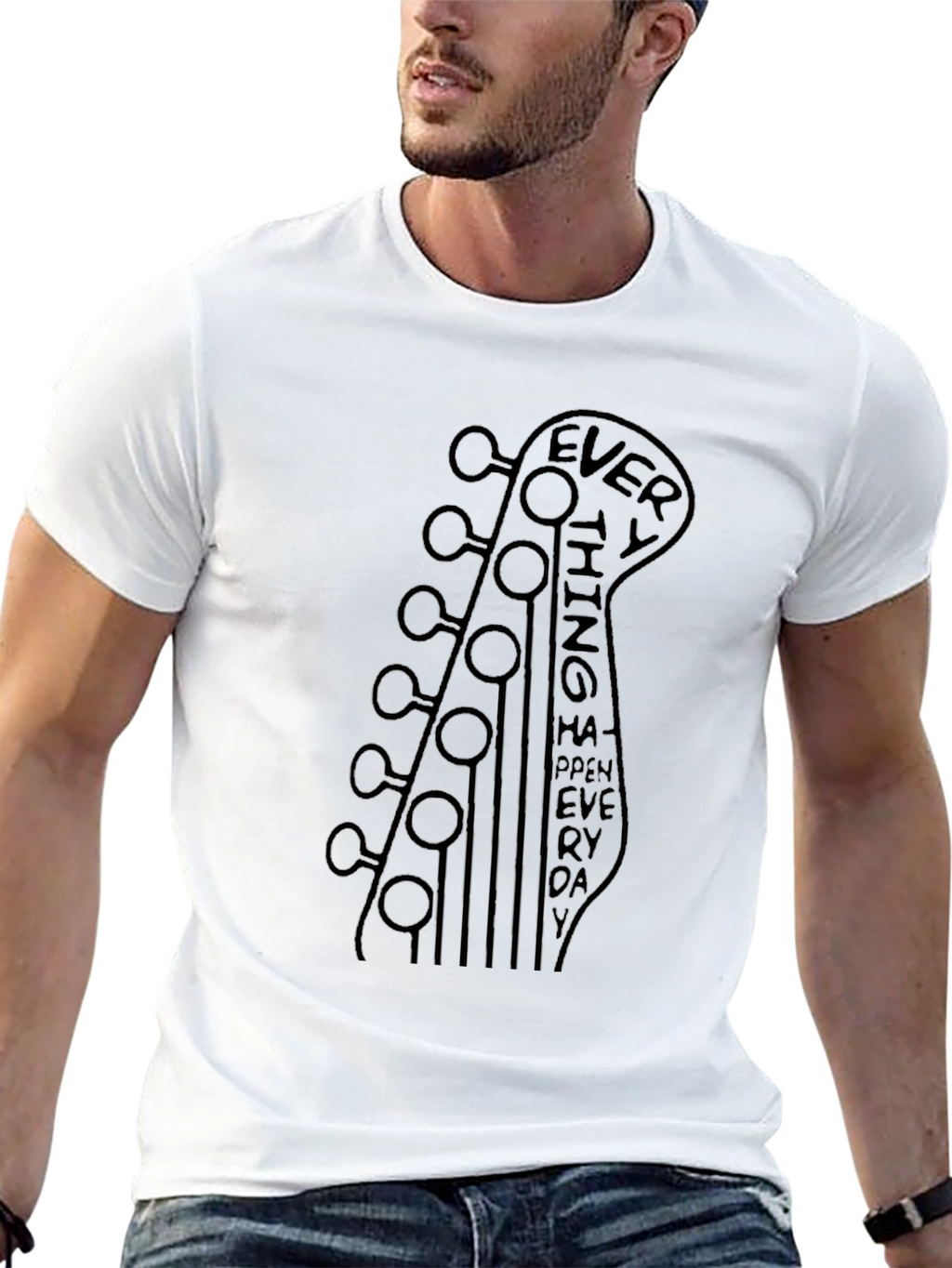 Guitar Headstock Everything Happens Everyday Graphic Tee