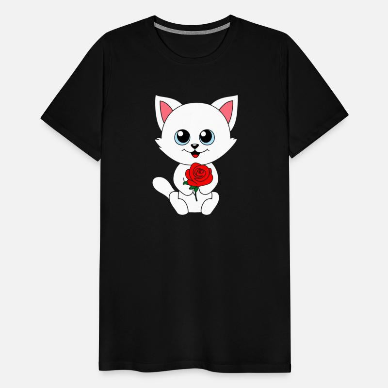 Adorable White Kitten with a Red Rose