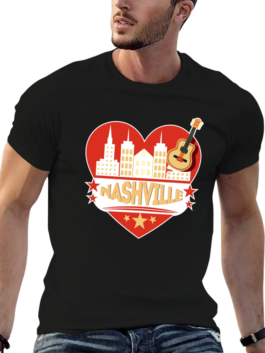 Nashville Heart Guitar Graphic T-Shirt