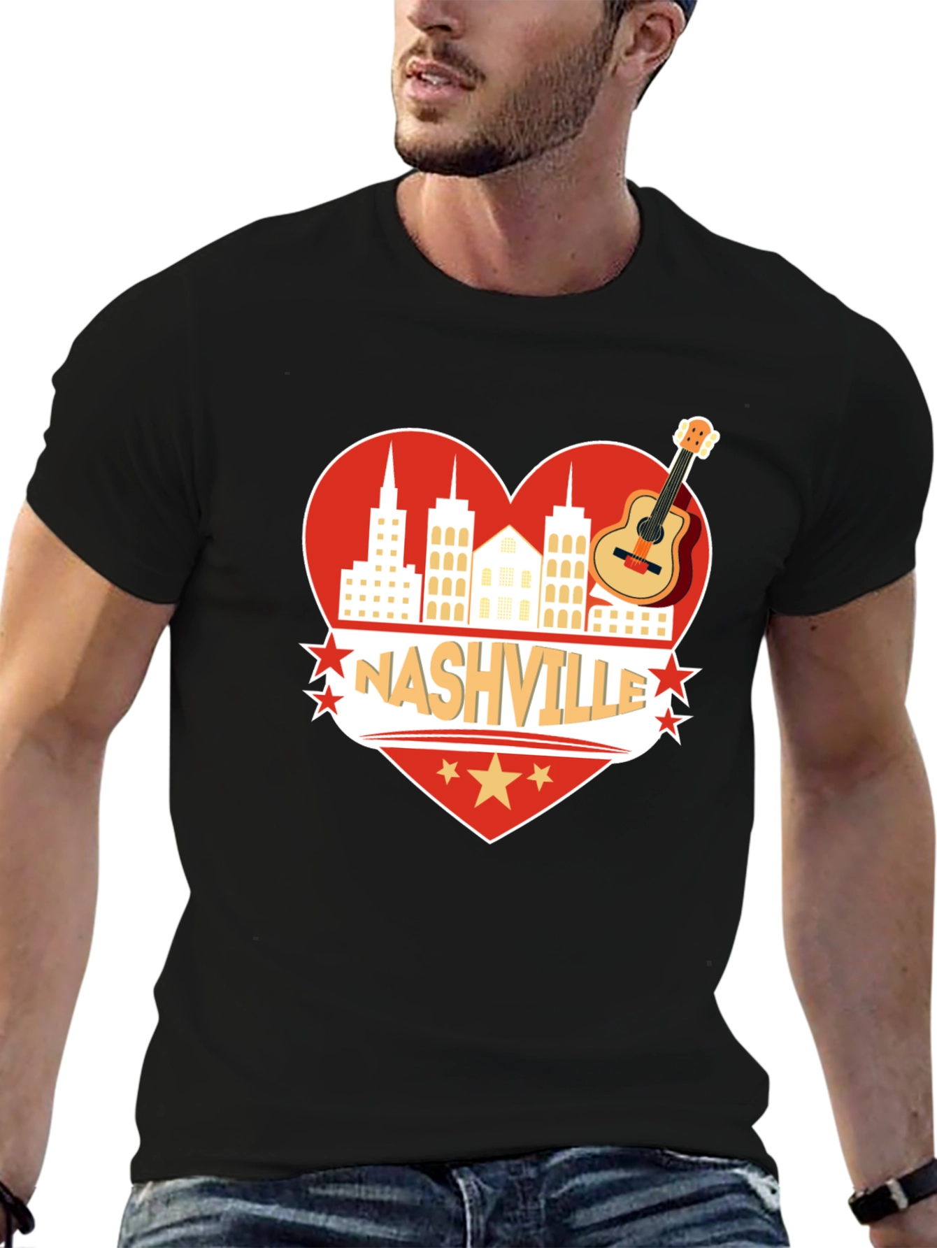 Nashville Heart Guitar Graphic T-Shirt
