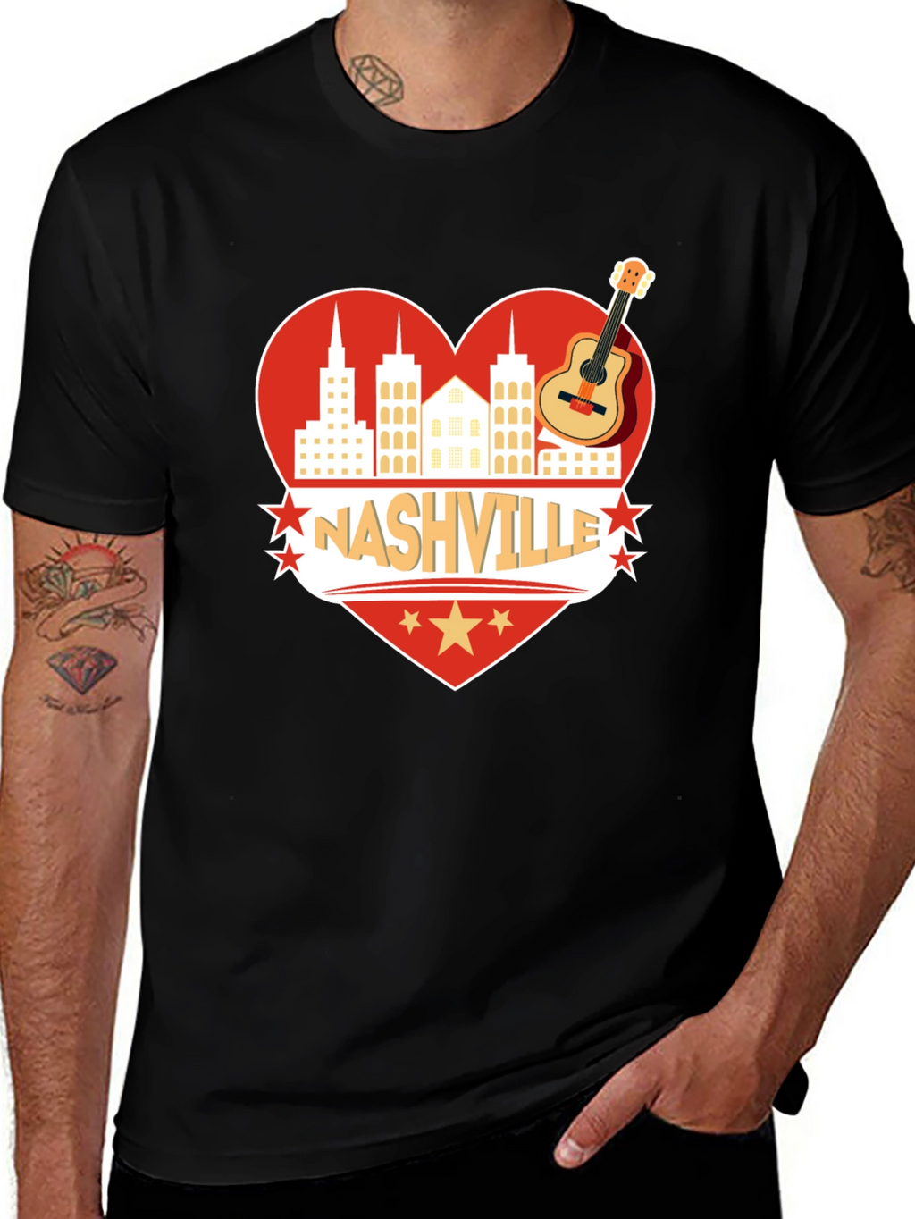 Nashville Heart Guitar Graphic T-Shirt